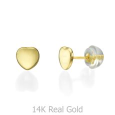 14K Yellow Gold Kid's Stud Earrings - Classic Plan Heart