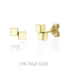 14K Yellow Gold Women's Earrings - Golden Cubes