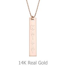 Vertical Bar Necklace with Name Engraving, in Rose Gold