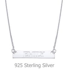 Rectangular Bar Necklace with Personalized Name Engraving, in 925 Silver