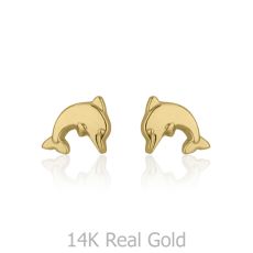 14K Yellow Gold Kid's Stud Earrings - Joyous Dolphin