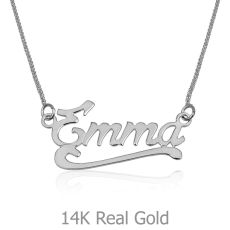 14K White Gold Name Necklace "Diamond" English with decor "Swoosh"