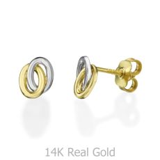 14K White & Yellow Gold Kid's Stud Earrings - Ellipse Circles