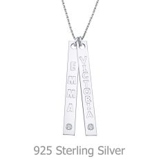 Bar Necklace with Personalized Engraving, in 925 Silver with Diamonds