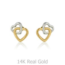 14K White & Yellow Gold Kid's Stud Earrings - Joined Hearts