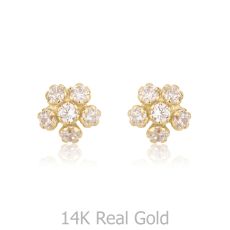 14K Yellow Gold Kid's Stud Earrings - Flower Extraordinaire