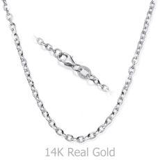 14K White Gold Rollo Chain Necklace 2.2mm Thick, 19.5" Length