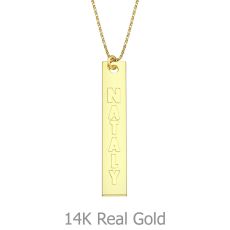 Vertical Bar Necklace with Name Engraving, in Yellow Gold