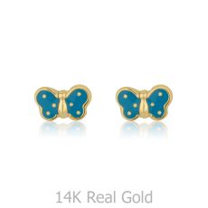 14K Yellow Gold Kid's Stud Earrings - Fluttering Butterfly