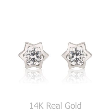14K White Gold Kid's Stud Earrings - Shooting Star