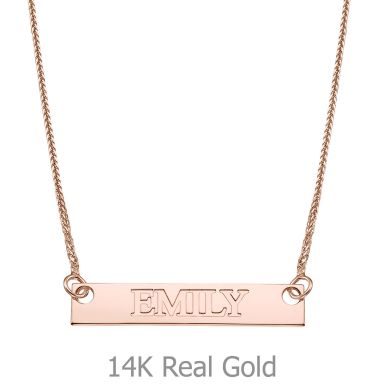 Rectangular Bar Necklace with Personalized Name Engraving, in Rose Gold