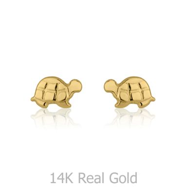 14K Yellow Gold Kid's Stud Earrings - Torti Tortoise