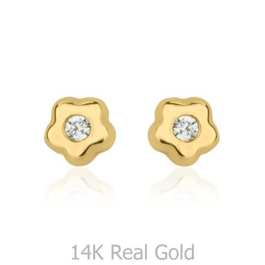 14K Yellow Gold Kid's Stud Earrings - Tiny Flowering Star