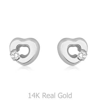 14K White Gold Kid's Stud Earrings - Symphonic Heart