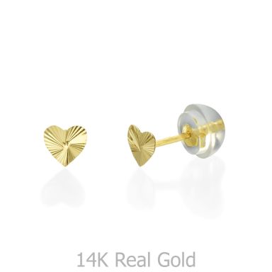 14K Yellow Gold Kid's Stud Earrings - Noted Heart - Small