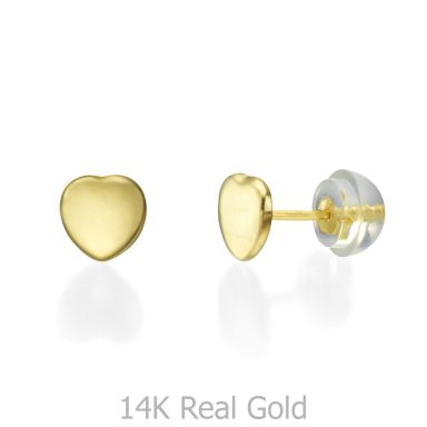 14K Yellow Gold Kid's Stud Earrings - Classic Plan Heart