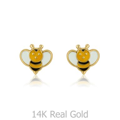 14K Yellow Gold Kid's Stud Earrings - Busy Bee