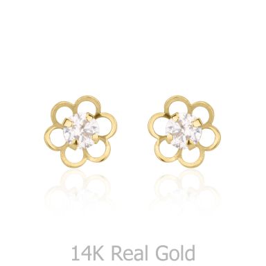 14K Yellow Gold Kid's Stud Earrings - Flower of Florian - Large