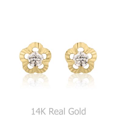 14K Yellow Gold Kid's Stud Earrings - Flower of Elizabeth