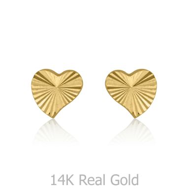 14K Yellow Gold Kid's Stud Earrings - Noted Heart