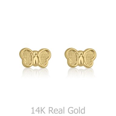 14K Yellow Gold Kid's Stud Earrings - Butterfly