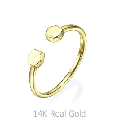 Open Ring in Yellow Gold - Hexagons