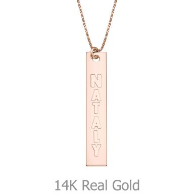 Vertical Bar Necklace with Name Engraving, in Rose Gold