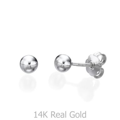 14K White Gold Kid's Stud Earrings - Classic Circle