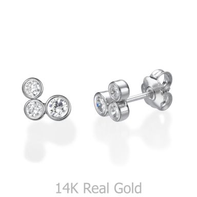 14K White Gold Kid's Stud Earrings - Sparkling Circles