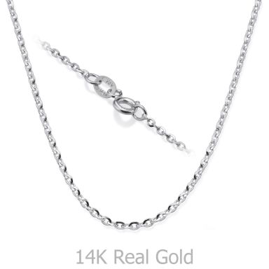 14K White Gold Rollo Chain Necklace 1.6mm Thick, 19.5" Length