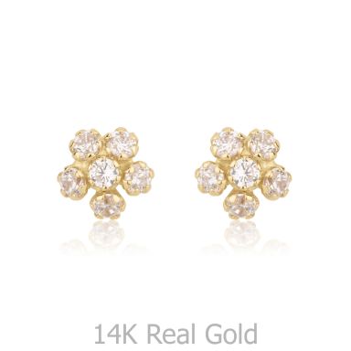 14K Yellow Gold Kid's Stud Earrings - Flower Extraordinaire