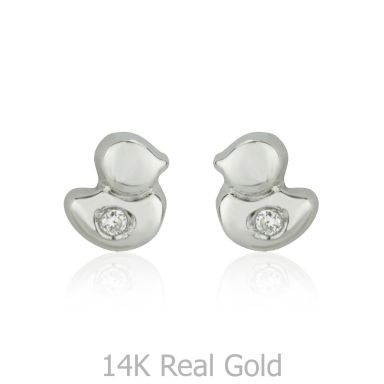 14K White Gold Kid's Stud Earrings - Sparkling Chick