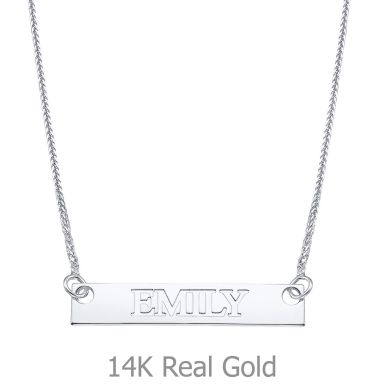 Rectangular Bar Necklace with Personalized Name Engraving, in White Gold