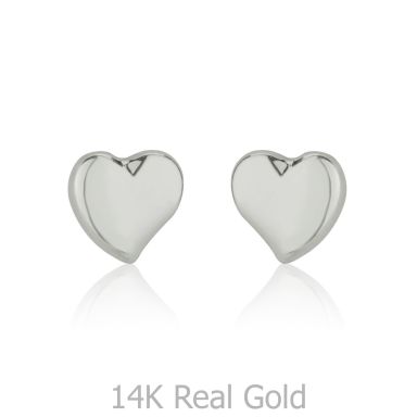 14K White Gold Kid's Stud Earrings - Classic Heart