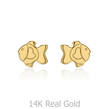 14K Yellow Gold Kid's Stud Earrings - Goldfish