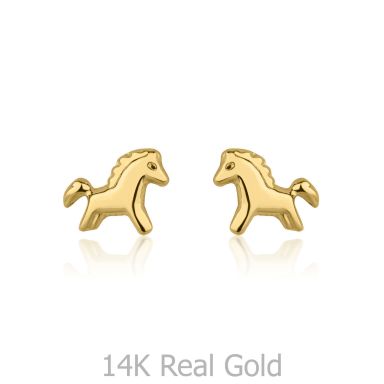 14K Yellow Gold Kid's Stud Earrings - Pony